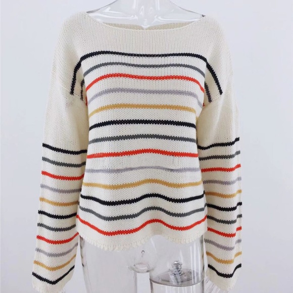NWT Stripe Scoop Neck Knit Sweater - Picture 8 of 8